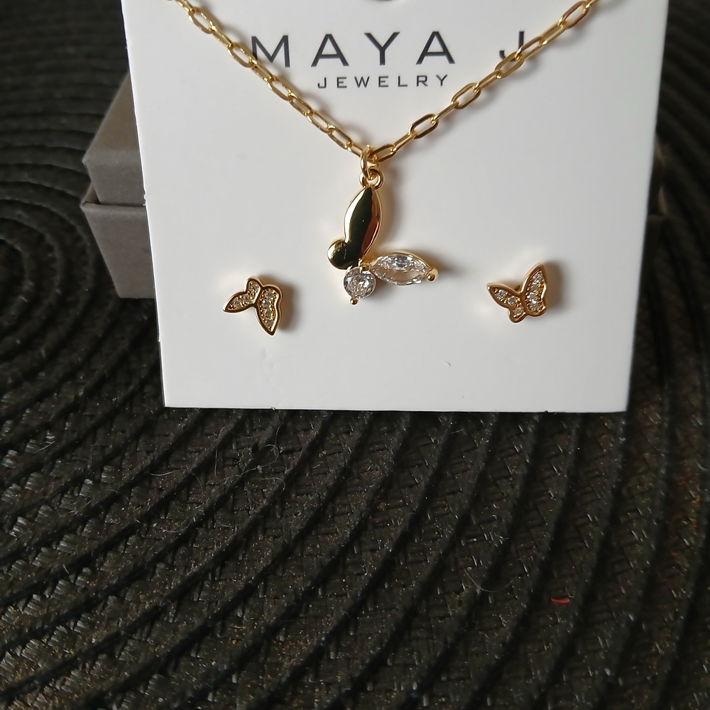 Maya J Gold Plated Butterfly Necklace Set